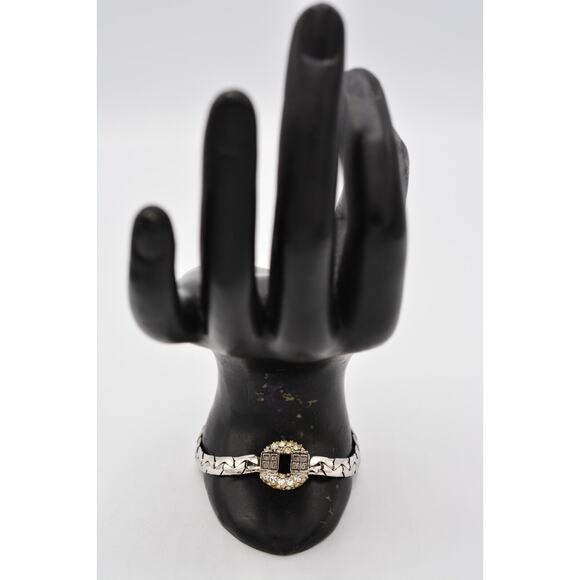 Givenchy Vintage Bracelet 4G Logo Rhinestone Crystal Runway Signed 80s BinAD - Picture 1 of 12